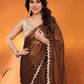 Rajwada Brown Georgette Lace Work Saree For Women