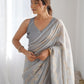 Rajwada Grey Georgette Sequins Saree With Unstitched Blouse For Women