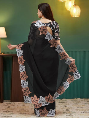 Rajwada Black Silk Blend Embroidered Solid Saree For Women