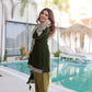 Rajwada Olive Velvet Embroidered Kurta Set For Women