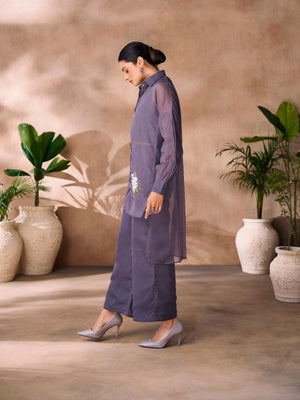Rajwada Purple Organza Embroidered Stitched Co-Ord Set For Women