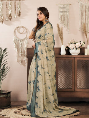 Rajwada Beige Cotton Linen Zari Work Saree For Women
