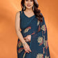 Rajwada Teal Blue Silk Blend Floral Print Saree For Women