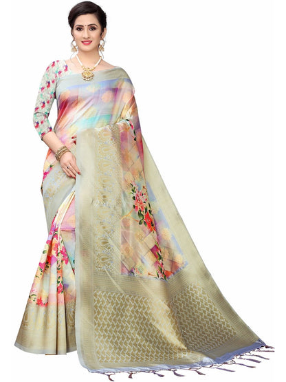 Rajwada Multicolour Silk Blend Floral Printed Saree For Women