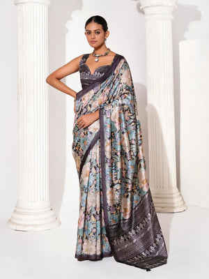 Rajwada Multicolour Cotton Linen Solid Printed Saree For Women