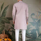 Rajwada Dusty Pink Viscose Silk Embroidered Stitched Kurta For Men