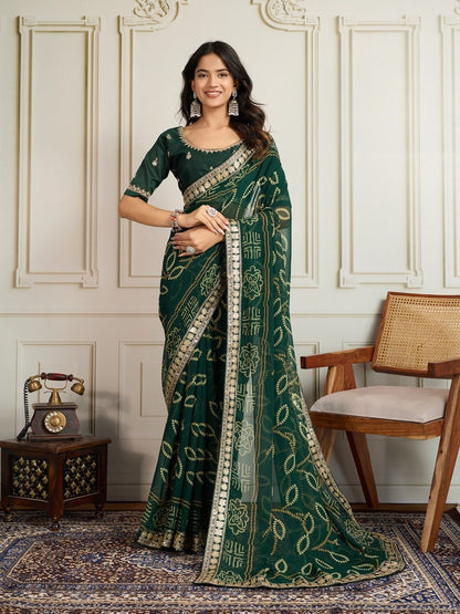 Rajwada Dark Green Georgette Printed Saree For Women