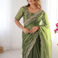 Rajwada Olive Silk Blend Embellished Solid Saree For Women
