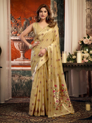 Rajwada Golden Silk Blend Solid Saree For Women