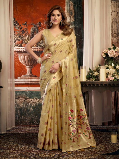 Rajwada Golden Silk Blend Solid Saree For Women