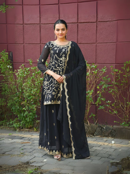 Rajwada Black Georgette Embroidered Stitched Kurta Set For Women