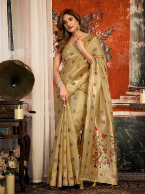 Rajwada Golden Silk Blend Solid Saree For Women