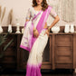 Rajwada White And Pink Cotton Linen Zari Work Saree For Women