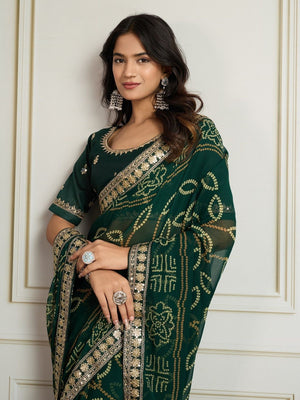 Rajwada Dark Green Georgette Printed Saree For Women