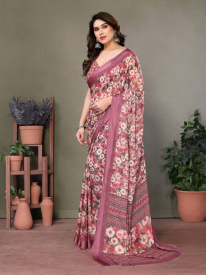 Rajwada Mauve  Georgette Plain Saree For Women
