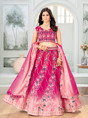 Rajwada Pink Chinon Embroidered Semi-Stitched lehenga For Women