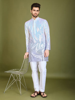 Rajwada Purple Georgette Embellished Stitched Kurta For Men