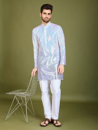 Rajwada Purple Georgette Embellished Stitched Kurta For Men