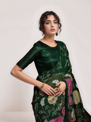Rajwada Dark Green Georgette Embellished Saree For Women