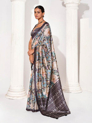 Rajwada Multicolour Cotton Linen Solid Printed Saree For Women