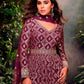 Rajwada Wine Jacquard Embroidered Semi Stitched Kurta With Dupatta For Women