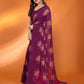 Rajwada Wine Silk Blend Floral Print Saree For Women