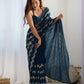 Rajwada Navy Blue Georgette Sequins Saree With Unstitched Blouse For Women