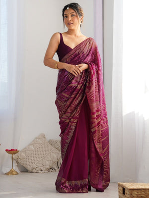 Rajwada Wine Georgette Embellished Solid Saree For Women
