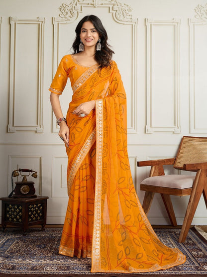 Rajwada Yellow Georgette Printed Saree For Women