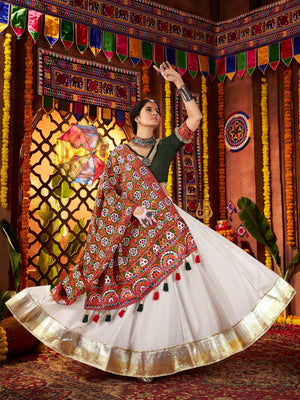 Rajwada White Silk Blend Semi-Stitched lehenga With Stunning Tassels For Women