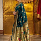 Rajwada Deep Teal Blue Silk Blend Woven Pithani Saree For Women