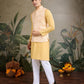 Rajwada Yellow Viscose Silk Woven Stitched Kurta For Men