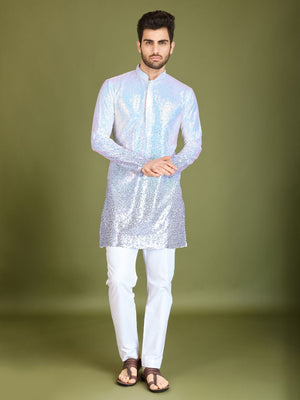 Rajwada Purple Georgette Embellished Stitched Kurta For Men