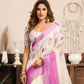 Rajwada White And Pink Cotton Linen Zari Work Saree For Women