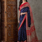 Rajwada Navy Blue And Red Silk Blend Printed Elegant Saree For Women