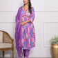 Rajwada Purple Muslin Silk Printed Stitched Kurta Set For Women