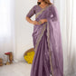 Rajwada Dusty Lavender Silk Blend Embellished Solid Saree For Women