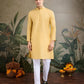 Rajwada Yellow Viscose Silk Woven Stitched Kurta For Men