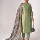Rajwada Green Tusser Silk Designer Embroidered Semi-Stitched Kurta Set For Women