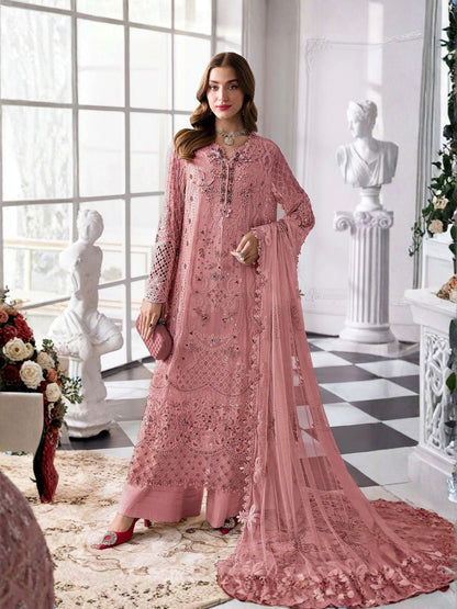 Rajwada Peach Georgette Embellished Semi Stitched Kurta Set For Women
