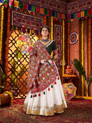 Rajwada White Silk Blend Semi-Stitched lehenga With Stunning Tassels For Women