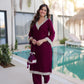Rajwada Wine Velvet Embellished Kurta Set For Women