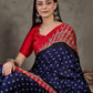 Rajwada Navy Blue And Red Silk Blend Printed Elegant Saree For Women