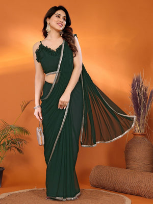 Rajwada Green Georgette Plain Saree With Unstitched Blouse For Women