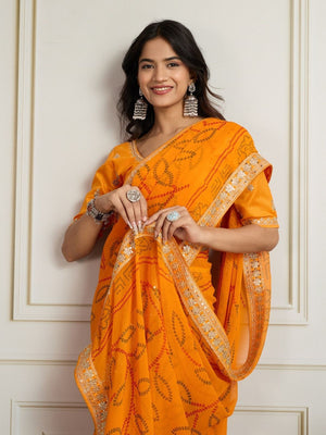 Rajwada Yellow Georgette Printed Saree For Women