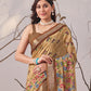Rajwada Brown Linen Cotton Printed Saree For Women