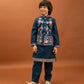 Rajwada Teal Blue Viscose Silk Embroidered Stitched Kurta Set For Kids