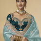 Rajwada Blue Tissue Embellished Saree For Women