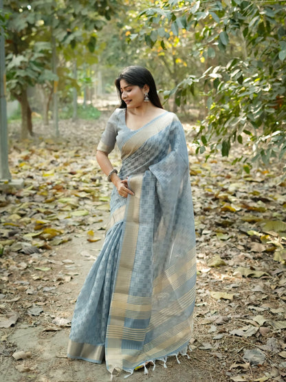 Rajwada Grey Silk Blend Woven Saree For Women