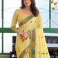 Rajwada Yellow Linen Blend Solid Saree For Women